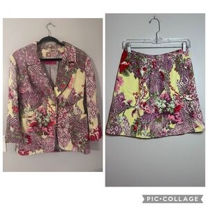 Christian Lacroix Paris Women's Jacket Blazer Skirt Set Floral Print SZ 40/8